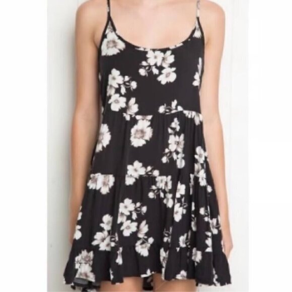 Brandy Melville Black Floral Jada Mini Dress - One Size - Picture 1 of 8